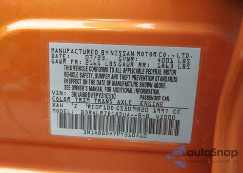 2023 Nissan Sentra Sr Xtronic Cvt из США, поврежденный, VIN 3N1AB8DV7PY310510